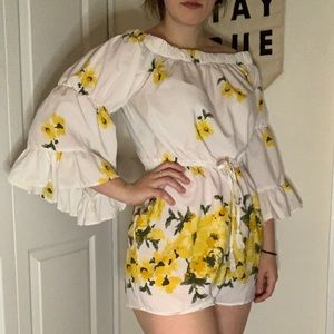 Hint of Blush Off-the-Shoulder Floral Romper XL